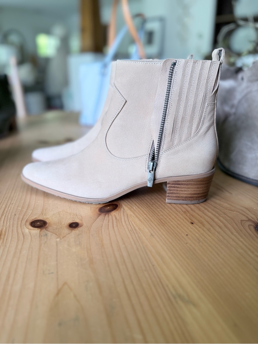 Donald J. Pliner Light Cream Suede Ankle Booties with Side Zip